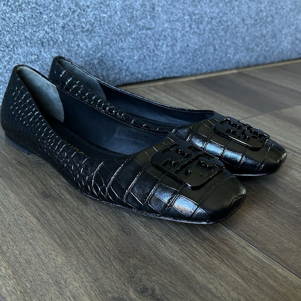 Tory Burch Georgia Ballet Soft Croc Emboss Size 7.5 Square Toe MINT Condition!